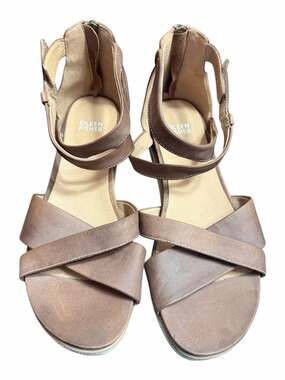 Eileen Fisher Women's Sport Nubuck Leather Criss Cross Wedge Sandals Tan Size 8